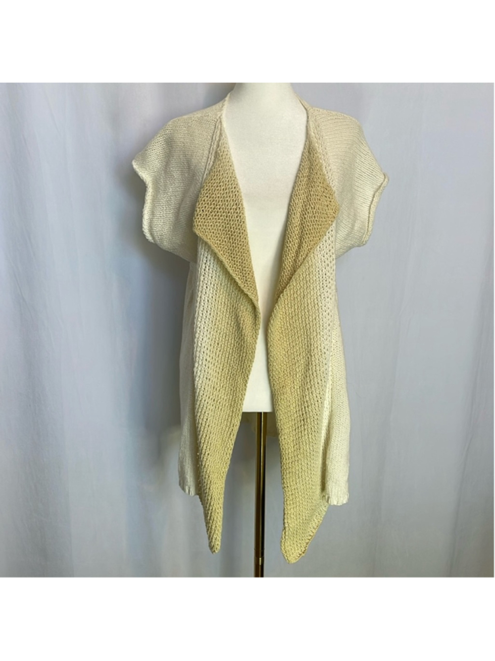 Isda & Co Linen Open Front Cardigan Sweater Tan Cream Ombre Sz M‎ Boho Coastal